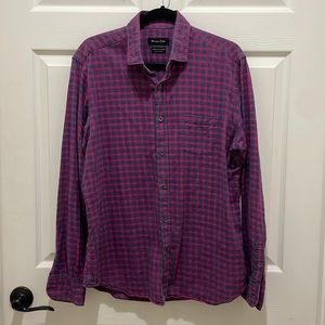 Massimo Dutti Pink & Navy Blue Gingham Button Down Long Sleeve Shirt